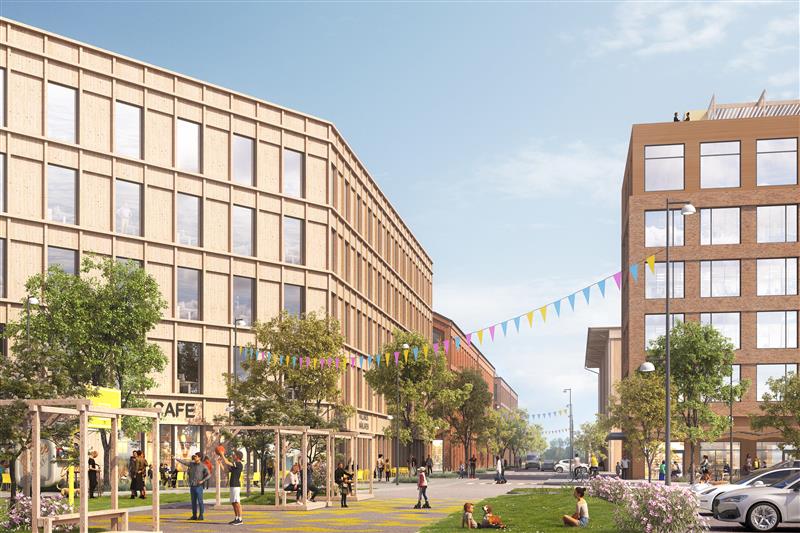 Gatuvy över Falkenberg NEXT, illustration.