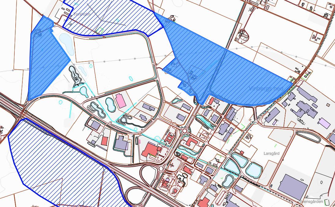 Kartutdrag planområde blåmarkerat