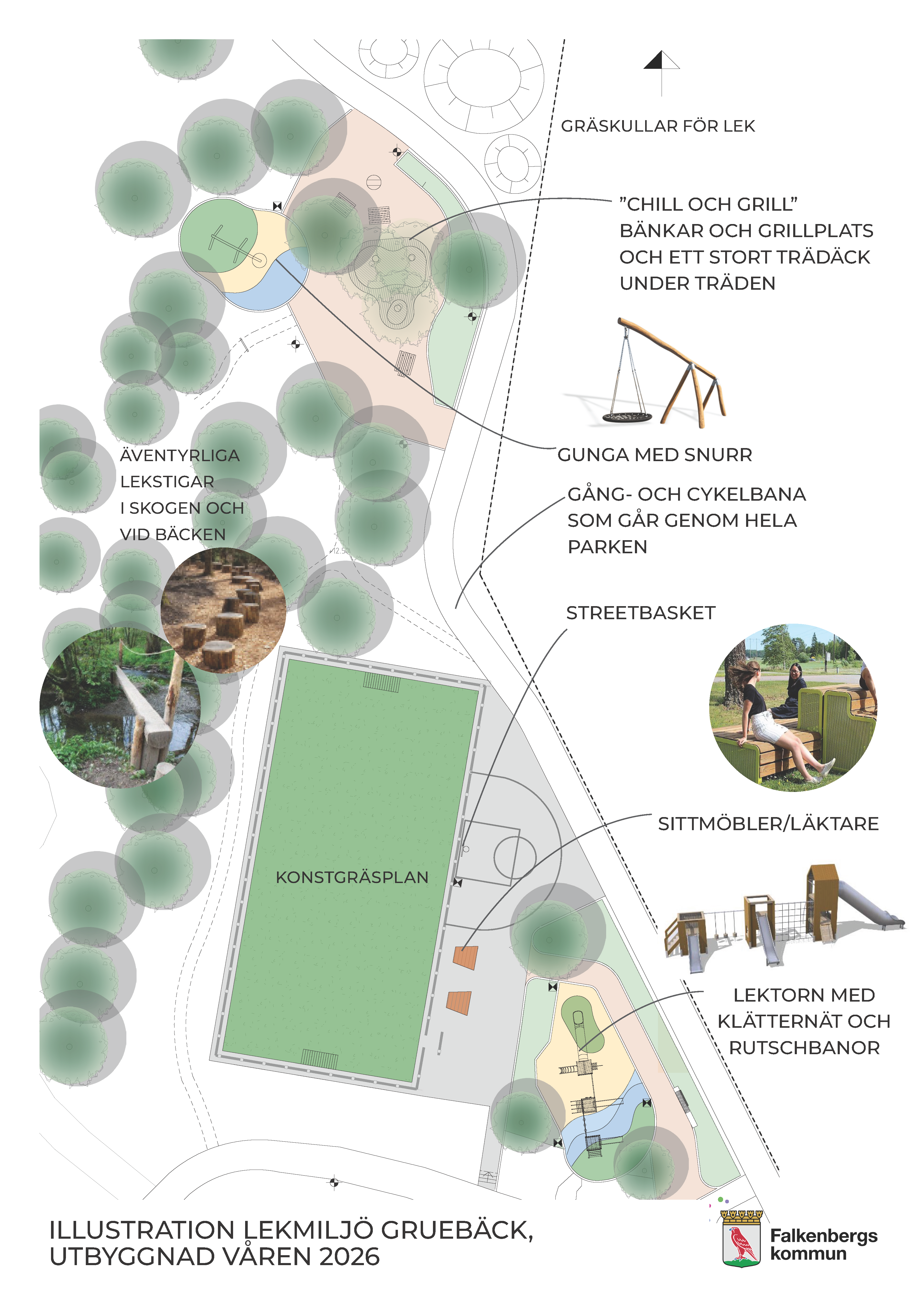 Illustrationsskiss över lekmiljön.