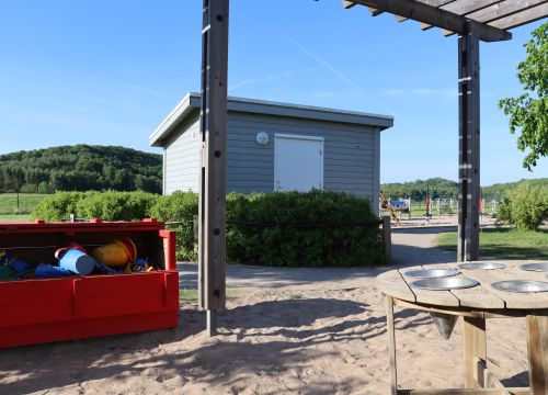 Sandlåda, bord, bänk och solskydd